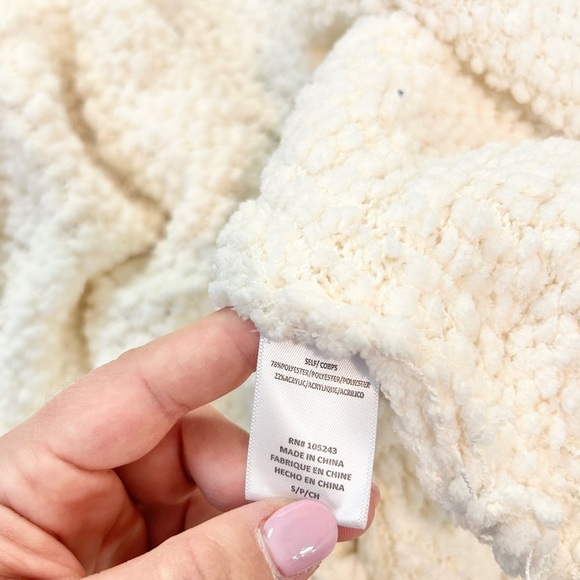 Bobeau Boucle Popcorn Draped Open Front Cream Cardigan Sweater - Picture 6 of 6